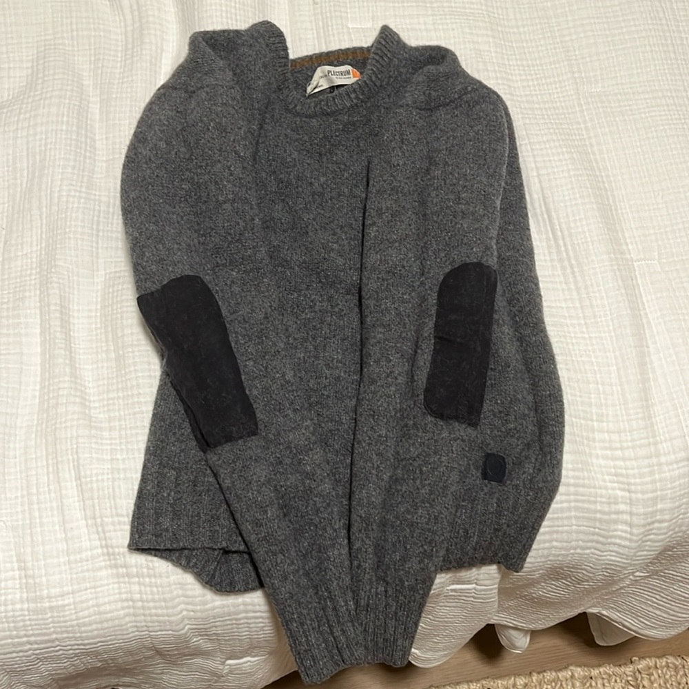 Ben Sherman Grey Lambs Wool Sweater with Elbow Patches